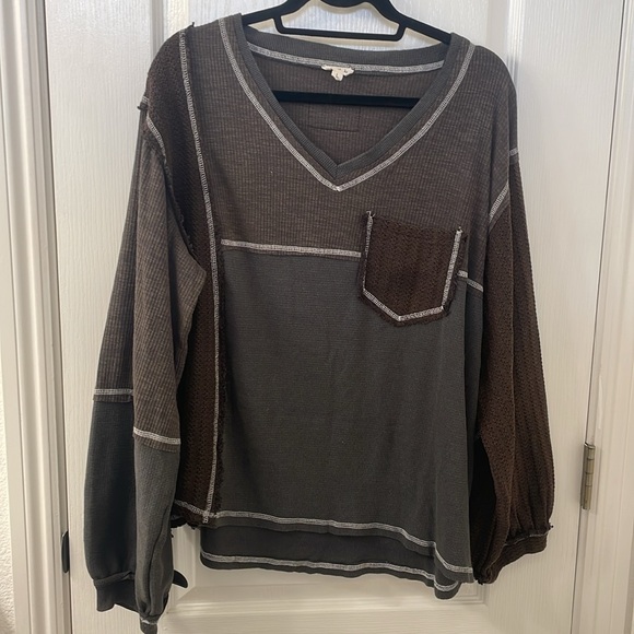 New POL V Neck Balloon Sleeve Thermal Sweater - Picture 4 of 6